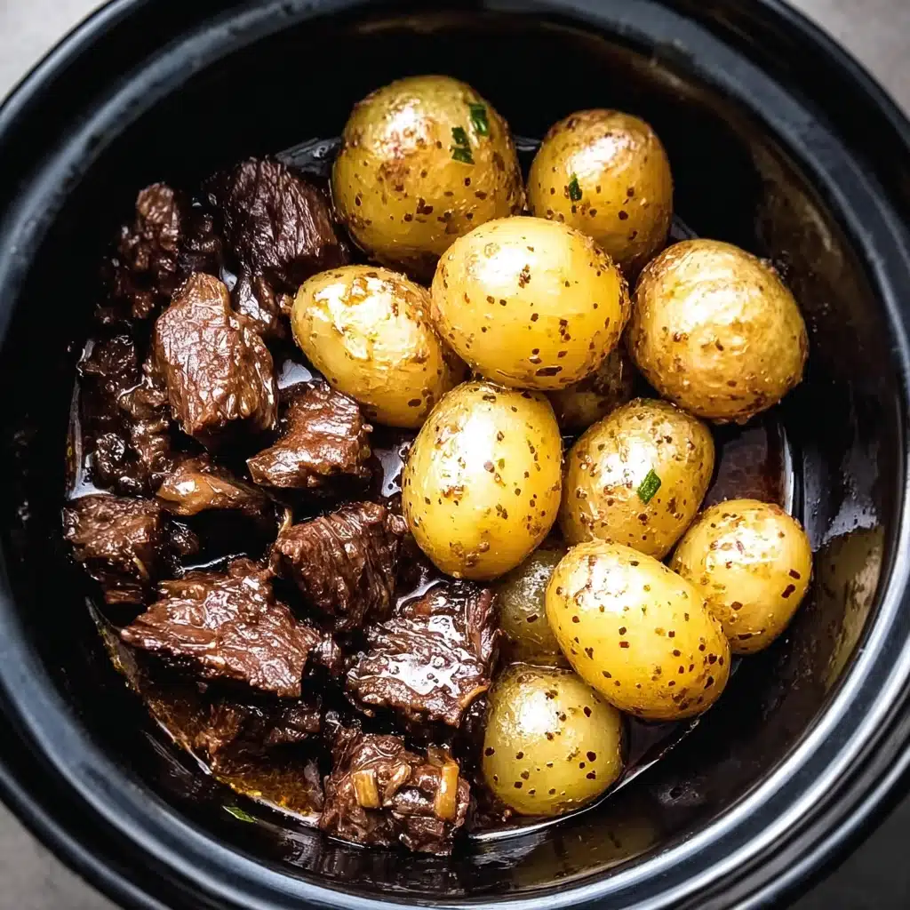 crockpot garlic butter beef bites with potatoes Recipe - Recipe Image
