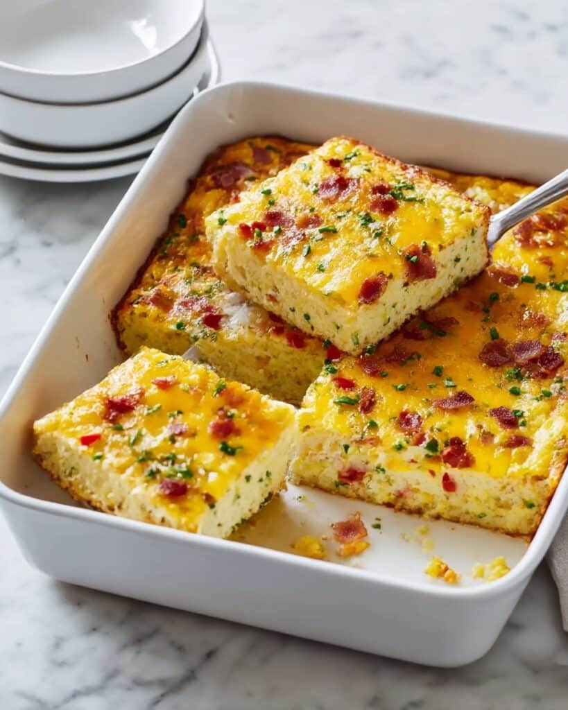 Hashbrown Egg Casserole with Bacon, Cheddar, and Peppers Recipe