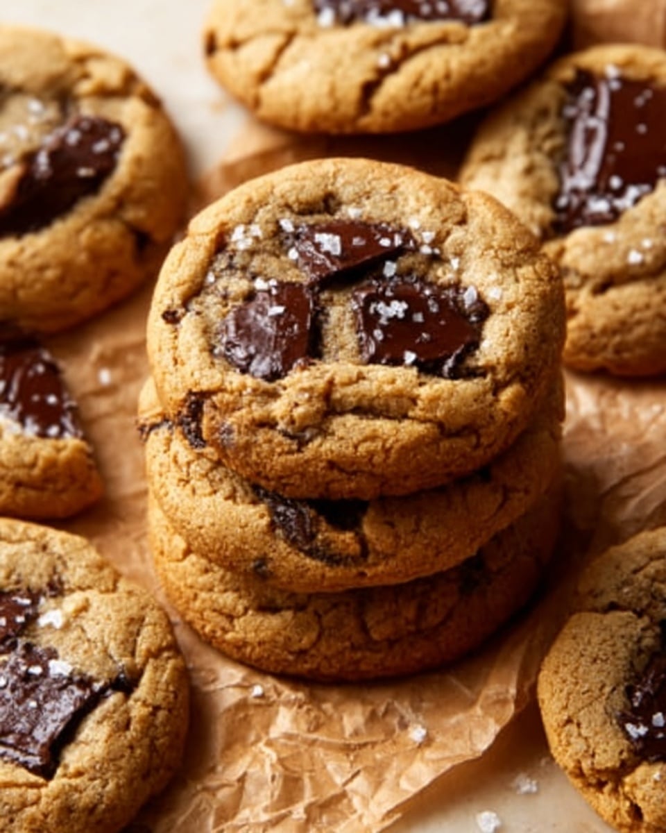 A close-up view of several chocolate chip cookies stacked loosely over a white marbled surface, each cookie featuring a golden-brown outer edge with a soft, lighter brown center embedded with shiny, dark chocolate chips scattered unevenly across the top, creating a textured and inviting look with slight cracks and a sugary coating visible on the surface. Photo taken with an iphone --ar 4:5 --v 7