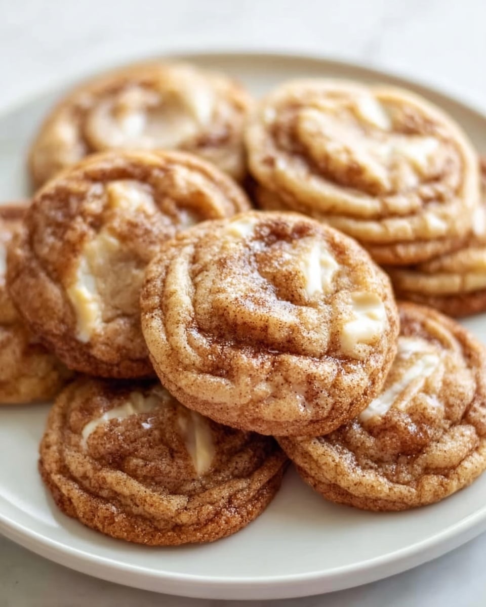 A close-up of several soft cookies arranged in a small pile on a white plate. The cookies have a light brown color with visible swirls of white chocolate pieces embedded in the dough, creating a marbled texture on the surface. The cookie edges look slightly crisp, while the centers appear chewy and moist with a slightly shiny glaze. The background shows a white marbled surface softly blurred to keep focus on the cookies. photo taken with an iphone --ar 4:5 --v 7