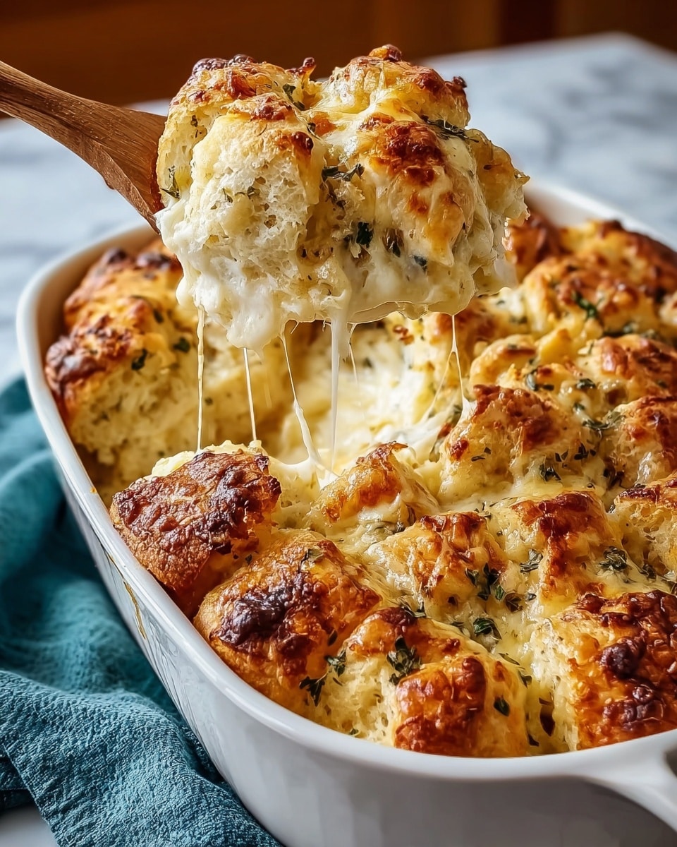 The image shows a loaf of pull-apart bread cut into thick slices, with each slice stuffed with gooey, melted white cheese and sprinkled with bright green herbs throughout. The bread has a golden brown, crunchy crust with a slightly charred texture in spots, giving it a rustic, toasted look. The inside is soft and filled generously with the creamy cheese that oozes out between the layers. The loaf is placed on a wooden board, and there is a small bunch of fresh green parsley next to it. The background is a white marbled texture. photo taken with an iphone --ar 4:5 --v 7
