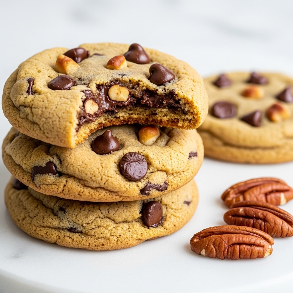 The image shows a close-up of soft cookies stacked in a pyramid shape. Each cookie is light beige with a powdery white sugar layer dusted all over. On top of each cookie, there are small pieces of chopped brown nuts adding texture and contrast. The cookies look fluffy and tender, sitting on a white marbled surface. photo taken with an iphone --ar 4:5 --v 7