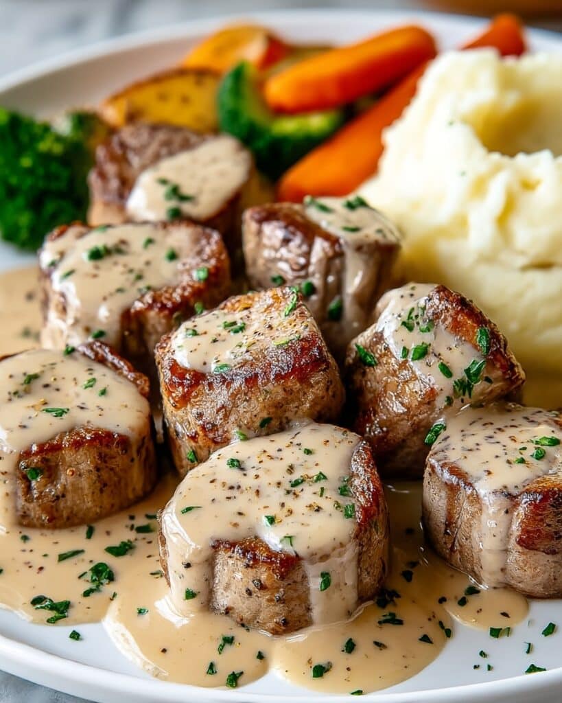 Easy Garlic Butter Steak Bites with a Rich Parmesan Cream Sauce Recipe