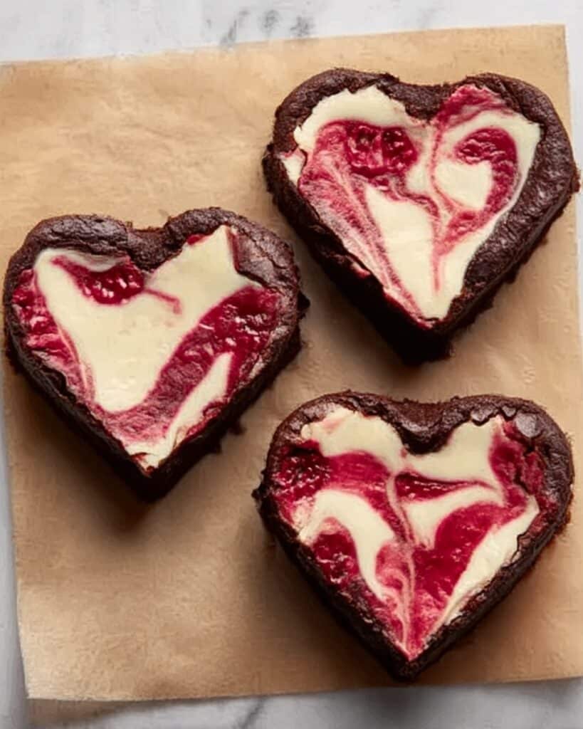 Heart-Shaped Brownies with Raspberry Swirl and Cheesecake Recipe